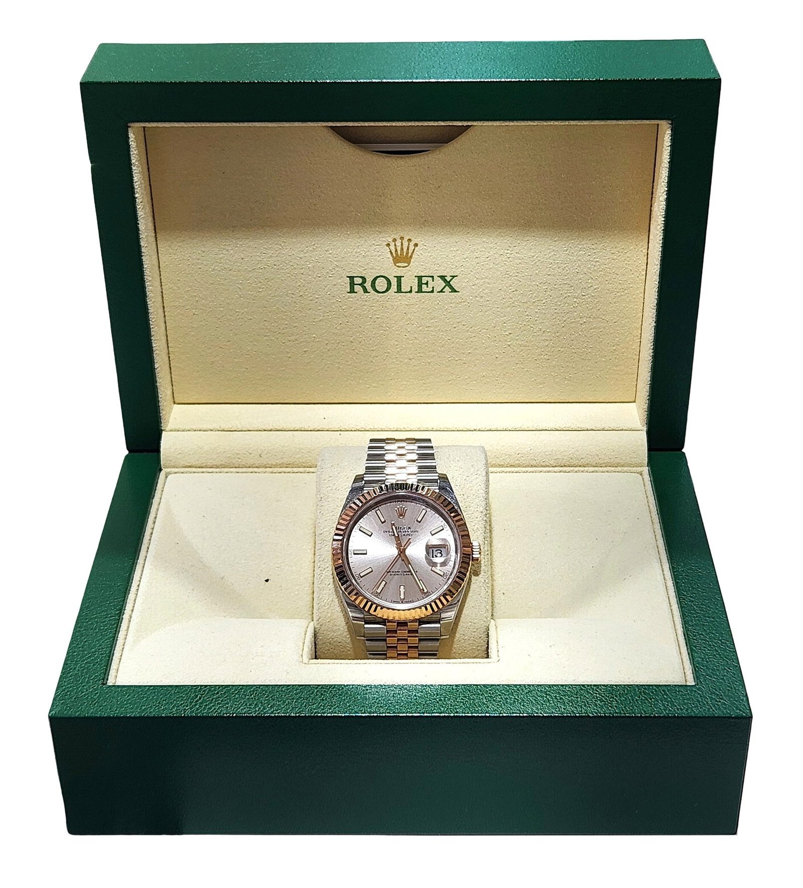 Rolex Datejust 41mm Stainless Steel & Everose Gold Wristwatch: Brand: Rolex Model: Datejust 41 Reference: 126331 Case Size: 41mm Movement: Rolex caliber 3235 automatic self-winding movement Case Material: Oystersteel and 18k Everose gold Bezel: 18k Everose gold f
