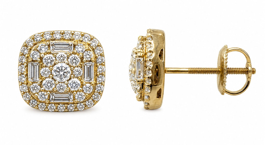10KT Yellow Gold Natural Diamond Halo Cluster Stud Earrings ? 0.60CT (1 of 3)
