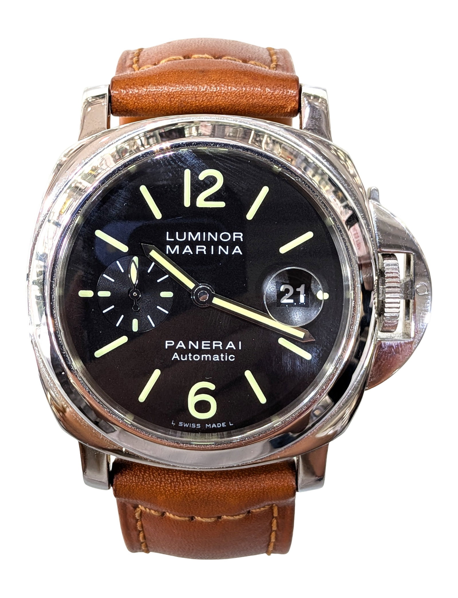 Panerai Luminor Marina Automatic PAM 00048 Stainless Steel 40mm: Brand: Panerai Model: Luminor Marina Automatic Reference: PAM 00048 Case Size: 40mm Case Material: Stainless steel Dial: Black with luminous markers Movement: Automatic Crystal: Sapphire crystal Strap