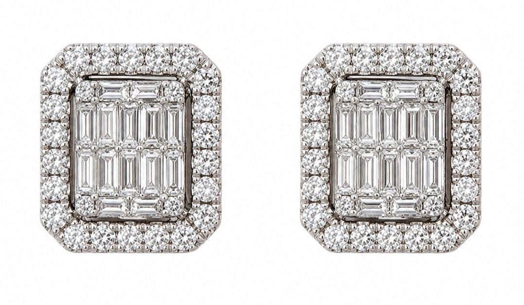 Pair of 14K White Gold Natural Diamond Halo Stud Earrings, Approx. 0.95 CTW (1 of 3)