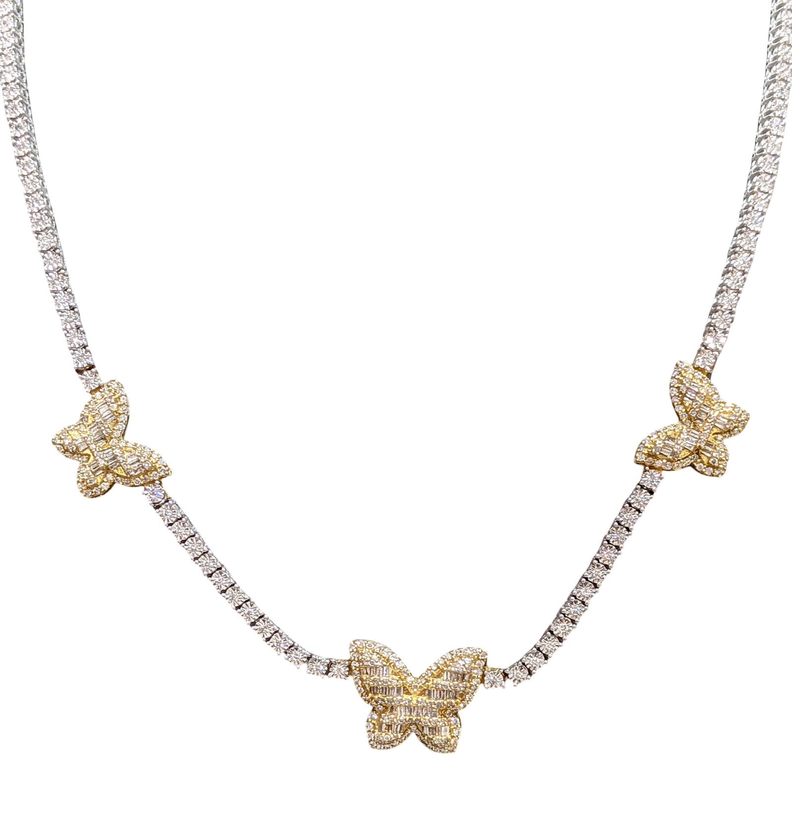 Diamond Butterfly Tennis Necklace in 10K White & Yellow Gold (1 of 3)
