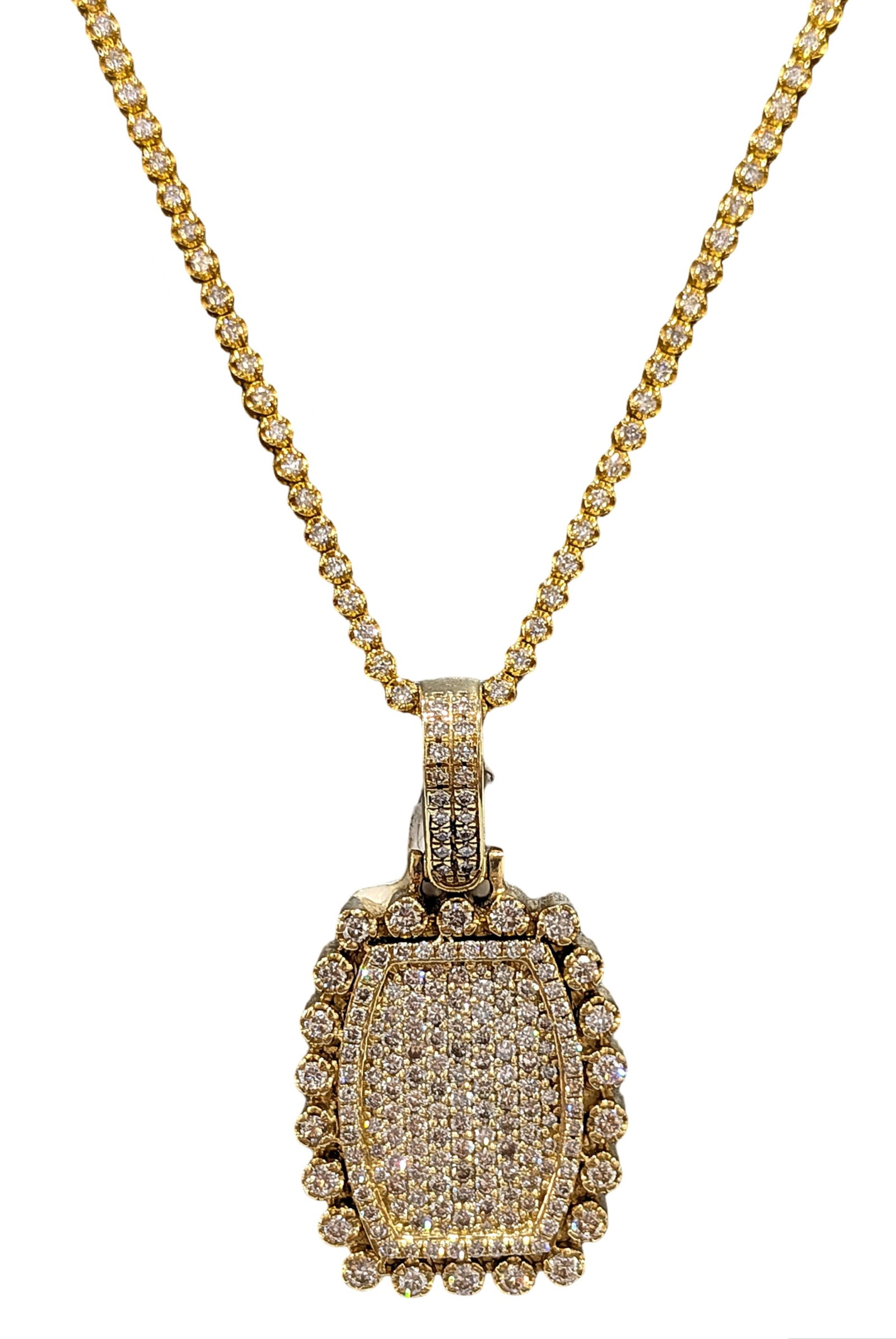 Diamond Tennis Chain with Cushion Halo Pendant in 18K & 14K Yellow Gold ? 6.25 CT (1 of 4)