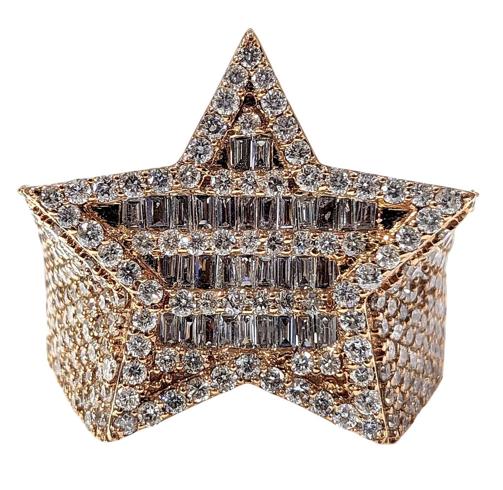 10K Rose Gold 3.25 CTW Natural Geometric Statement Ring: 10K Rose Gold Stones: Natural Diamonds Total Diamond Weight: Approx. 3.25 CTW Ring Size: 10.5 Style: Geometric / Statement / Cocktail Ring Markings: ?10K? Total Weight: 12.2 grams