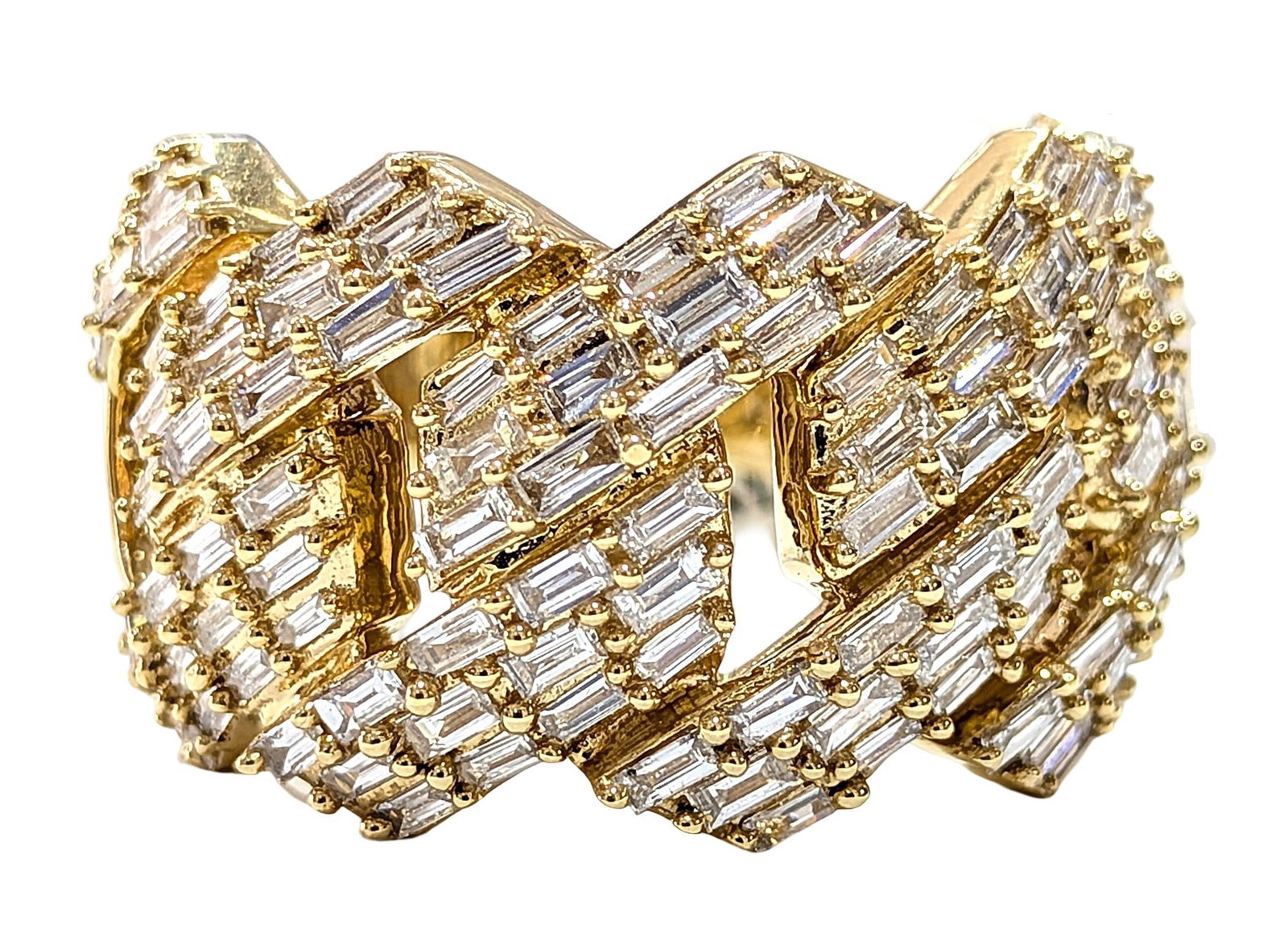 14K Yellow Gold 1.98 CTW Natural Diamonds Baguette Zigzag Ring: 14K Yellow Gold Stones: Natural Diamonds Total Diamond Weight: Approx. 1.98 CTW Diamond Shape: Baguette Cut Markings: ?14K? Ring Size: 10 Total Weight 12.2 grams