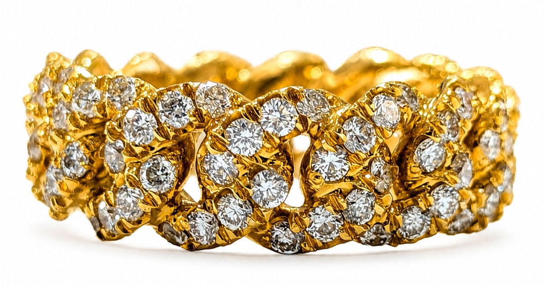 14K Yellow Gold 4.32 CTW Natural Diamonds Cuban Link Eternity Ring (1 of 2)