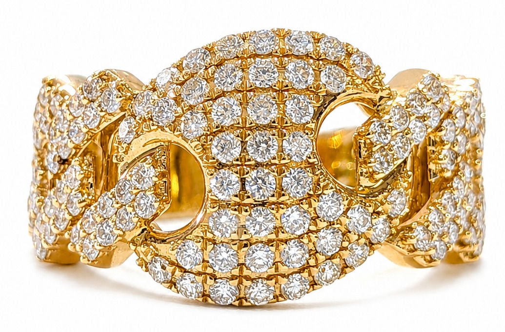 14K Yellow Gold 1.95 CTW Natural Diamonds Link Statement Ring: 14K Yellow Gold Stones: Natural Diamonds Total Diamond Weight: Approx. 1.95 CTW Diamond Shape: Round Brilliant Cut Ring Size: 10 Marked: 14K Total Weight 7.0 grams