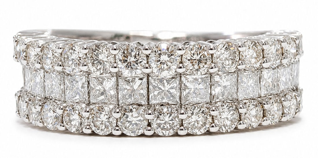 10K White Gold 3.20 CTW Natural Diamonds Princess & Round Cut Band Ring (1 of 4)