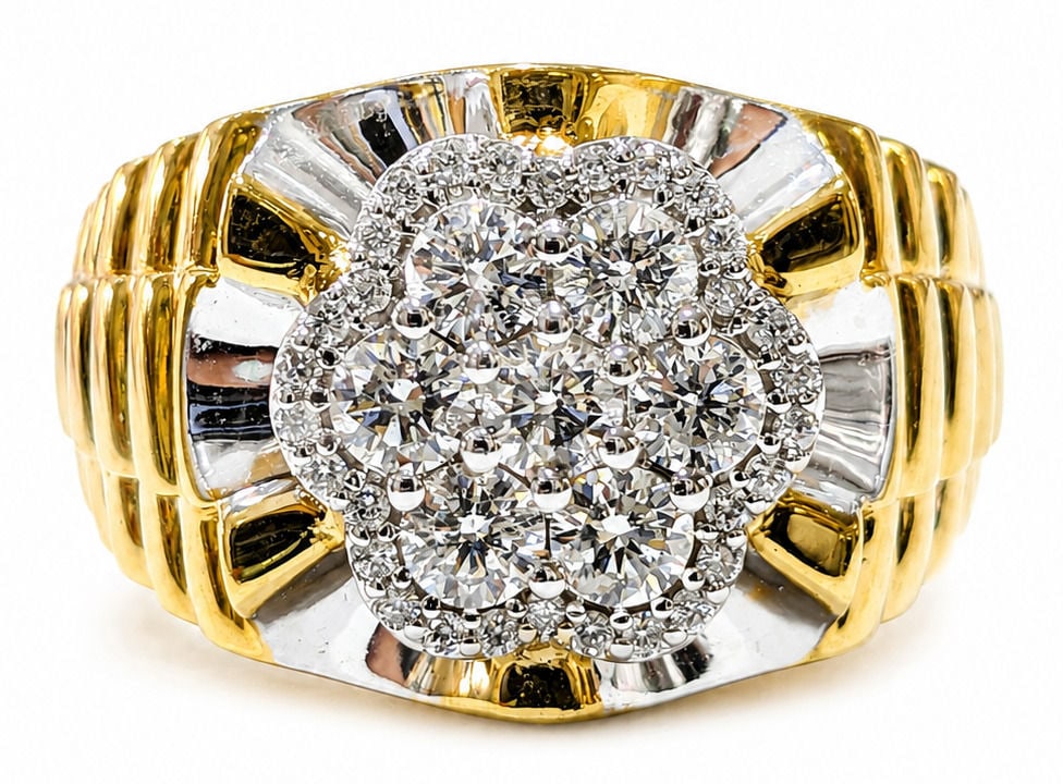 14K Yellow & White Gold 1.00 CTW Natural Diamonds Cluster Ring (1 of 3)