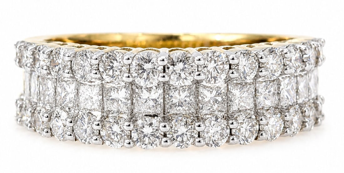 10K Yellow Gold 3.20 CTW Natural Diamonds Princess Cut Ring: Metal: 10K Yellow Gold Stones: Natural Diamonds Total Diamond Weight: Approx. 3.20 CTW Diamond Cuts: Princess Cut & Round Brilliant Ring Size: 10 Total Weight 8 grams