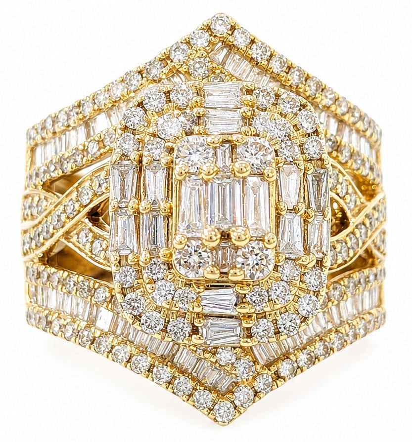 14K Yellow Gold 1.95 CTW Natural Diamonds Geometric Baguette Halo Ring (1 of 4)