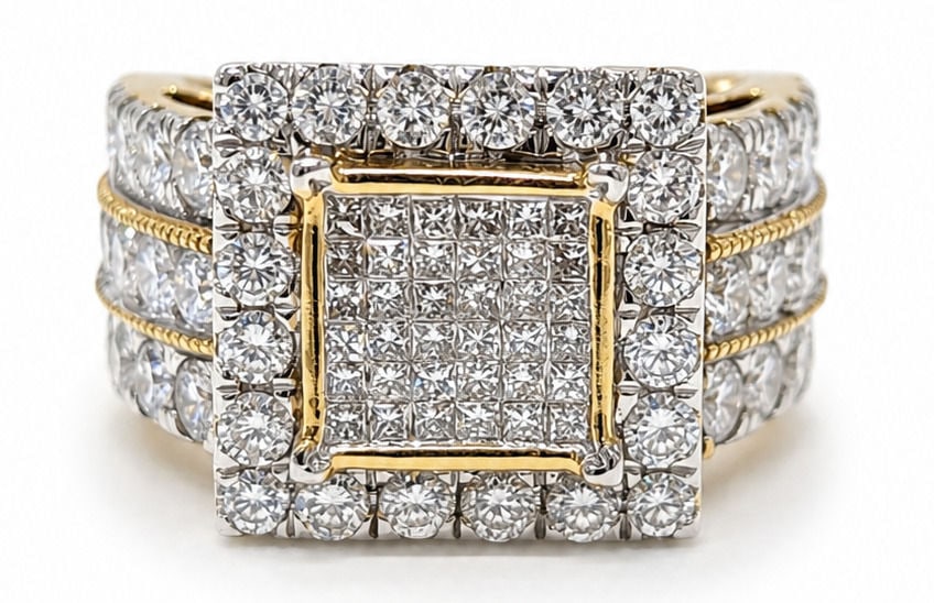 14K Yellow Gold 2.75 CTW Natural Diamonds Square Halo Statement Ring (1 of 4)