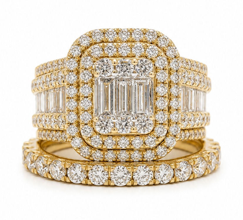 14K Yellow Gold 3.15 CTW Natural Diamonds Bridal Ring Set with Double Halo (1 of 4)