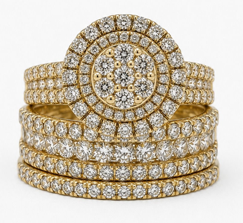 14K Yellow Gold 3.75 CTW Natural Diamonds Bridal Trio Ring Set with Double Halo (1 of 5)