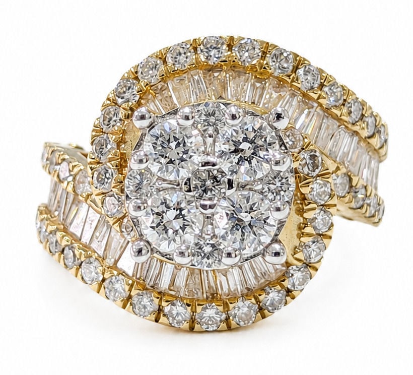 14K Yellow Gold 3.00 CTW Natural Diamonds Cluster Halo Statement Ring (1 of 4)