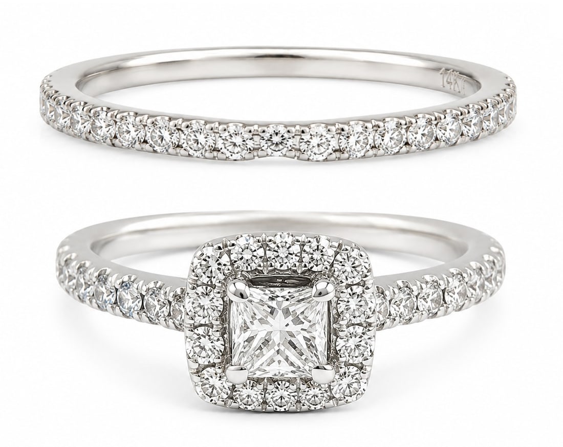 Neil Lane 14K White Gold Diamond Halo Engagement Ring Set ? Approx. 1.00 CTW (1 of 7)