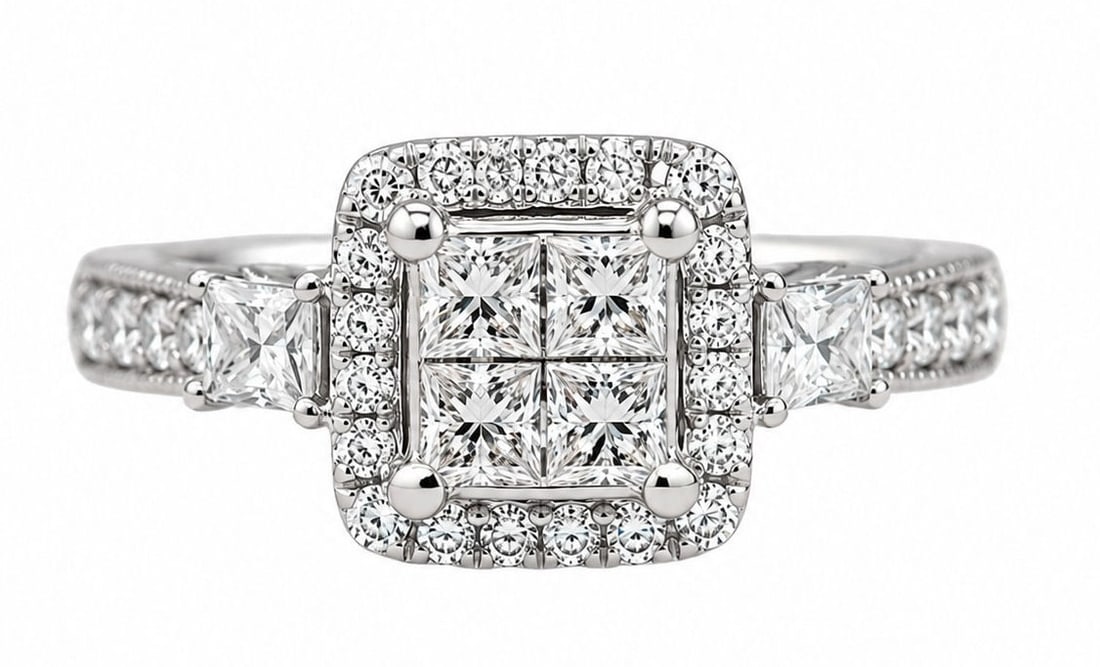 14K White Gold Princess-Cut Diamond Halo Engagement Ring (1 of 3)