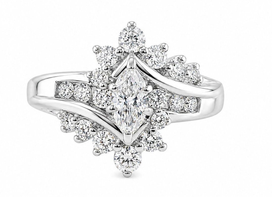 14K White Gold Marquise Diamond Cluster Ring Estate Engagement (1 of 5)