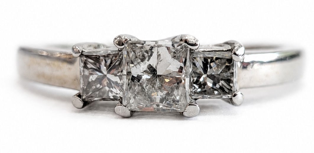 14K White Gold Princess Cut Three-Stone Diamond Ring (1 of 3)