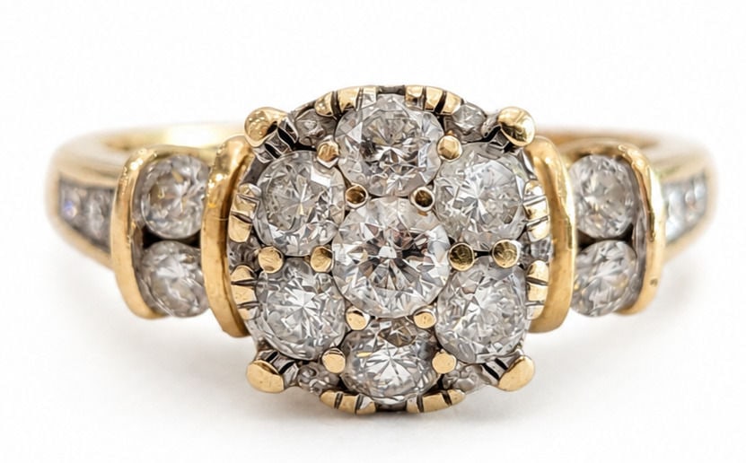 14K Yellow Gold Diamond Cluster Ring 1.00 CTW Estate Ring (1 of 4)