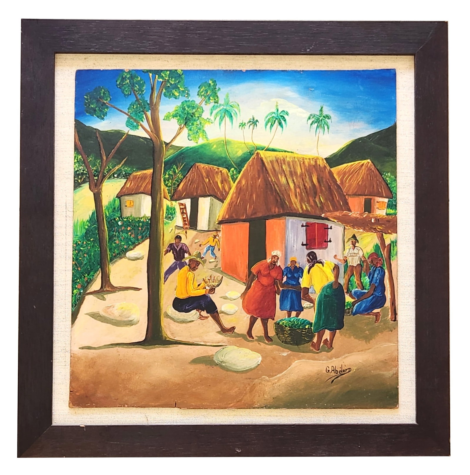 Gesner Abelard (Born 1922) Haitian: Gesner Abelard (Born 1922) Haitian Oil on Cardboard Measure 16"in H x 15 1/2"in W and 20 3/4"in H x 20 1/4"in W framed Biography: Gesner Abelard (born 22 February 1922) was a Haitian painter and sculp