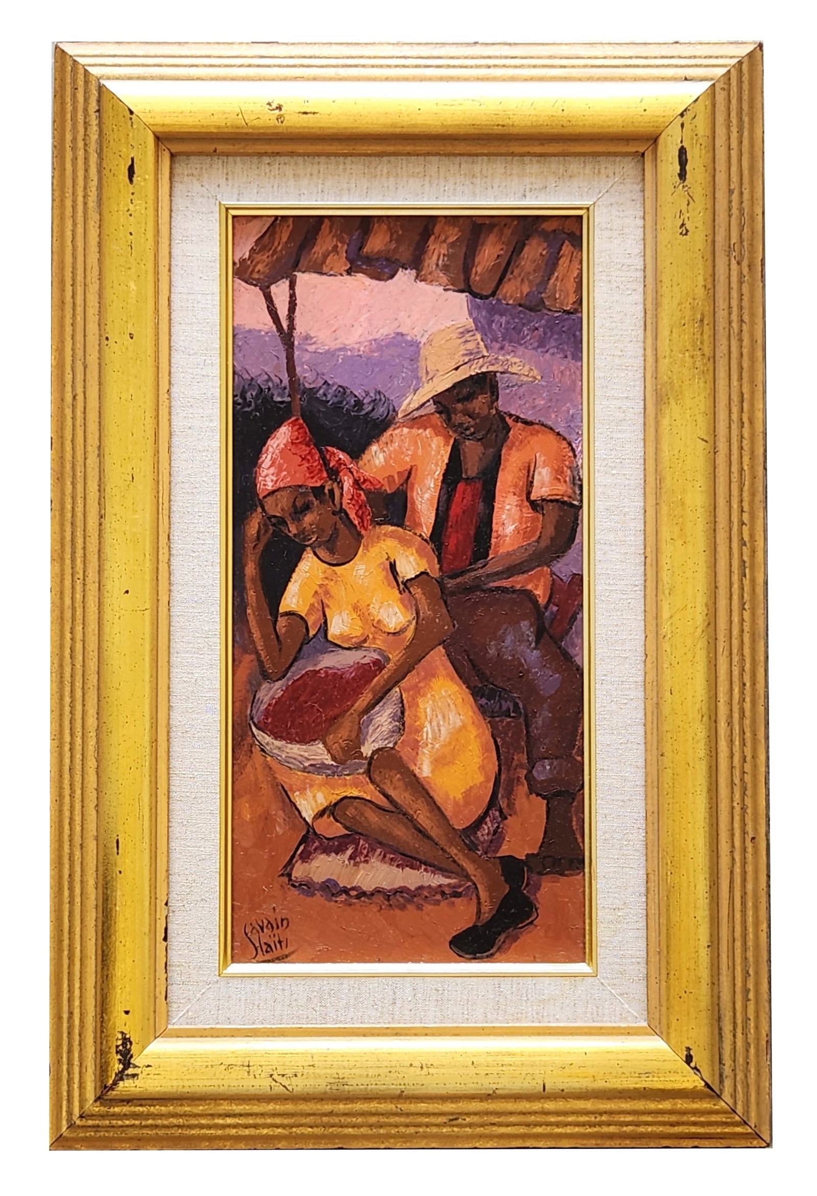 Savain Petion (1906 - 1973) Haiti: Savain Petion (1906 - 1973) Haiti Oil on Cardboard Measure 16"in H x 7 1/2"in W and 23 1/2"in H x 15 1/4"in W framed Name variants: Petion Savain, Petion Savian Biography: P?tion Savain was born in Po
