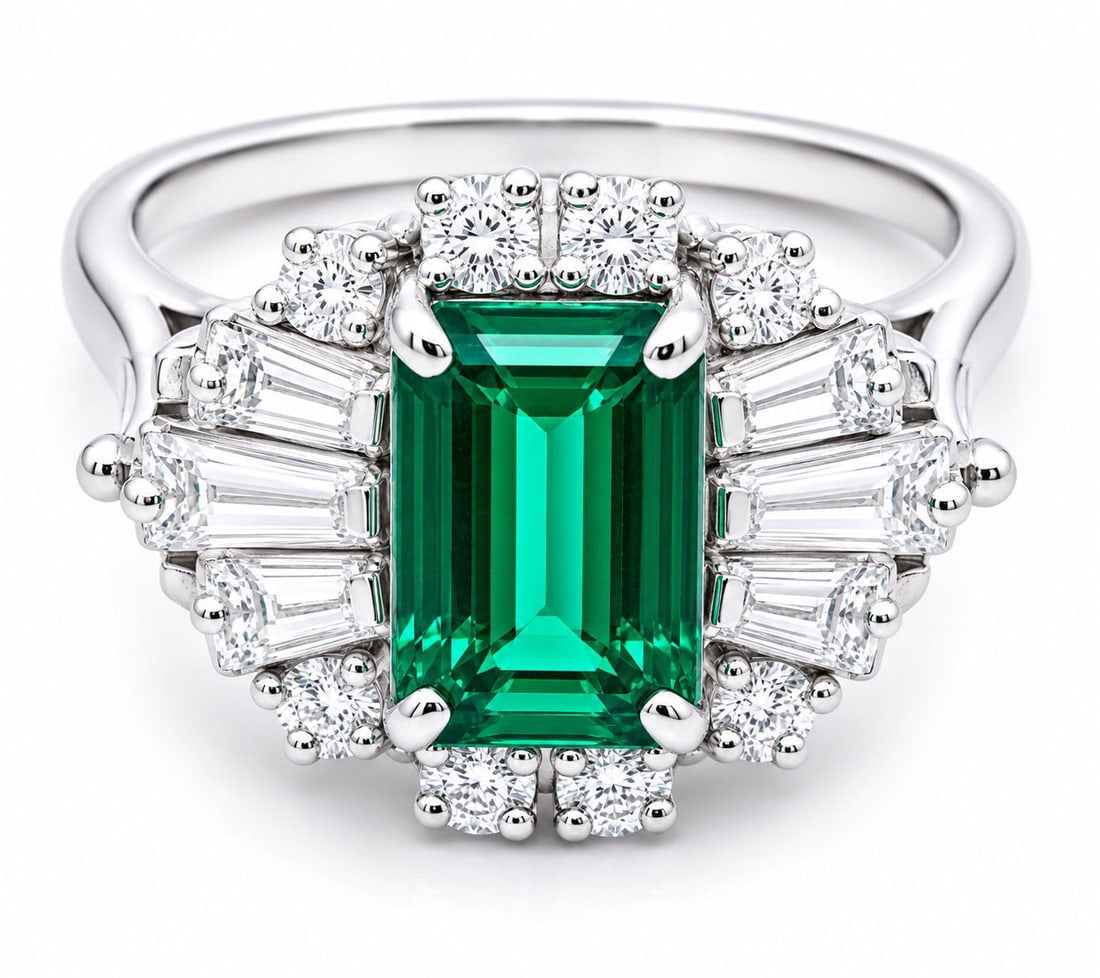 Platinum Emerald & Diamond Ring, 1.52 Ct Emerald, 0.69 Ctw Diamonds (1 of 6)