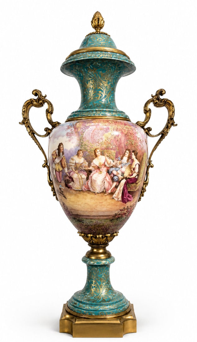 Antique French Sevres Porcelain Vase of the 19th Century: Antique French Sevres Porcelain Vase of the 19th Century Signed Lucot Measure 40"in H