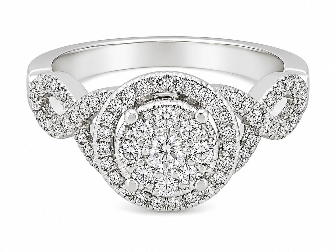 14K White Gold Diamond Halo Engagement Ring Approx. 1.50 CTW Diamonds: Metal: 14K White Gold Gemstones: Natural Diamonds Approximate Total Diamond Weight: 1.50 CTW Center: Round Brilliant Diamond Cluster Accent Stones: Round Brilliant - Cut Diamonds Ring Size: 7 1/4 Weig