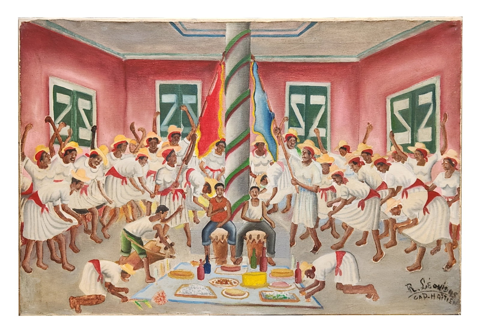 Rony Leonidas (1946 - 2012) Haitian: Rony Leonidas (1946 - 2012) Haitian Oil on Canvas Measure 20 1/2"in H x 30"in W not framed Biography: Rony Leonidas was born in Cap Haitien, Haiti on January 9th, 1946. He began painting in 1968. Unli