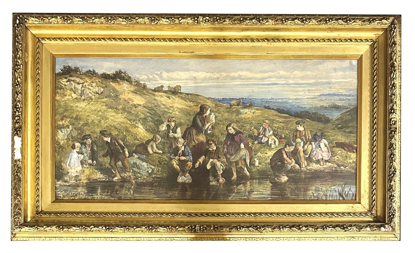 William Marshall Brown (1863 - 1936) Scotland: William Marshall Brown (1863 - 1936) Scotland Watercolor on Paper Measure 19 1/4"in H x 41 1/4"in W and 30 1/2"in H x 52 1/2"in W x 3 1/2"in D with frame nown for: Windswept beaches with figures, mari