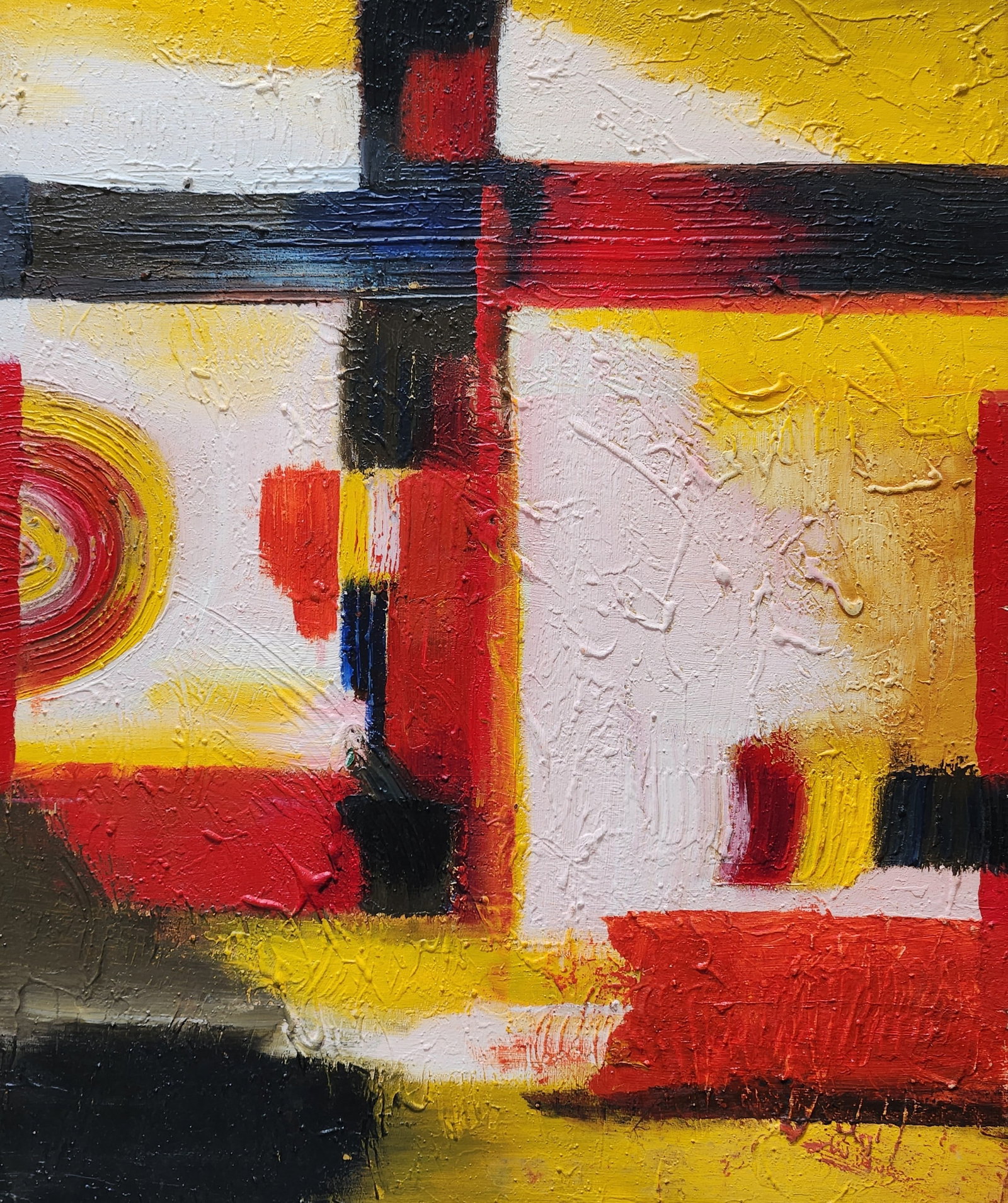 Abstract Oil on Canvas Painting Bold Geometric Composition - 2