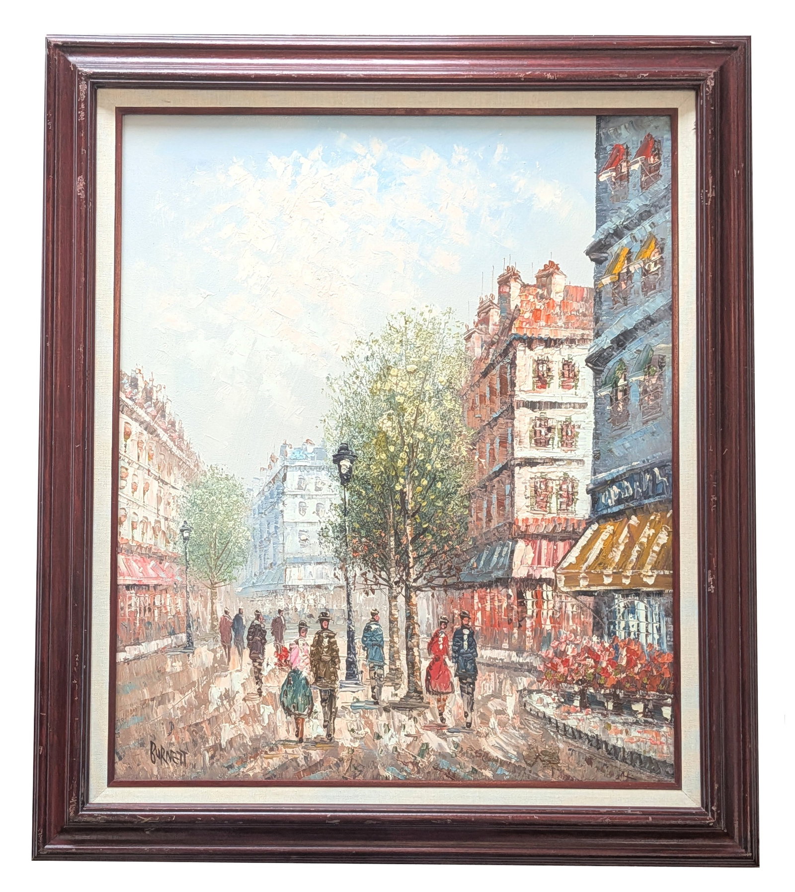 Caroline Burnett (1877 - 1950) American: Caroline Burnett (1877 - 1950) American Oil on Canvas Measure 24"in H x 20"in W and 29 1/2"in H x 25 1/2"in W framed Known for: Parisien street-scene painting Biography: American-born artist Caroline 