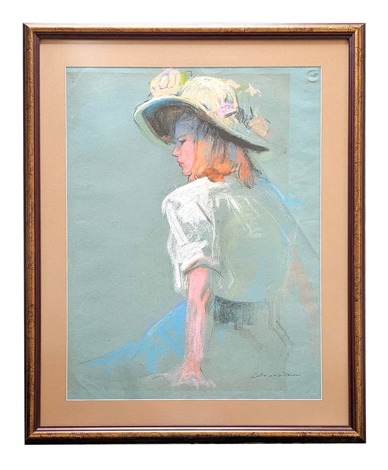 Lotte Laserstein (1898 - 1993) Holland: Lotte Laserstein (1898 - 1993) Holland Pastel on Paper Measure 12 1/4"in H x 10"in W and 18 1/4"in H x 13 3/4"in W x 1"in D framed Known for: Portrait, landscape and rural scene painting and drawing, 