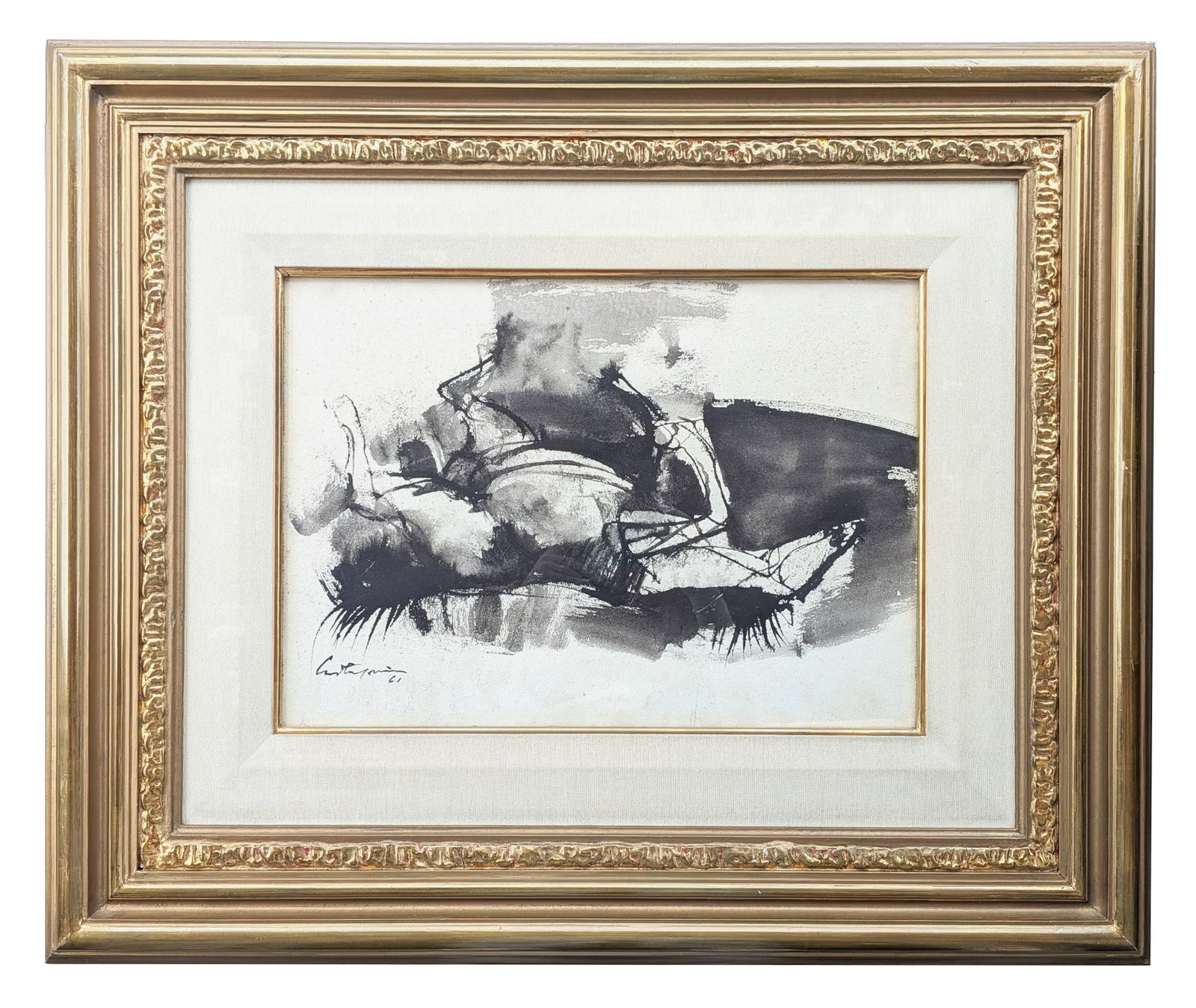Juan Carlos Castagnino (1908 - 1972) Argentina: Juan Carlos Castagnino (1908 - 1972) Argentina Title: Potro en Tierra Ink and Watercolor on Paper Measure 16 1/4"in H x 16 1/4"in W x 11"in D Known for: Social painting, contemporary figuration, mixed