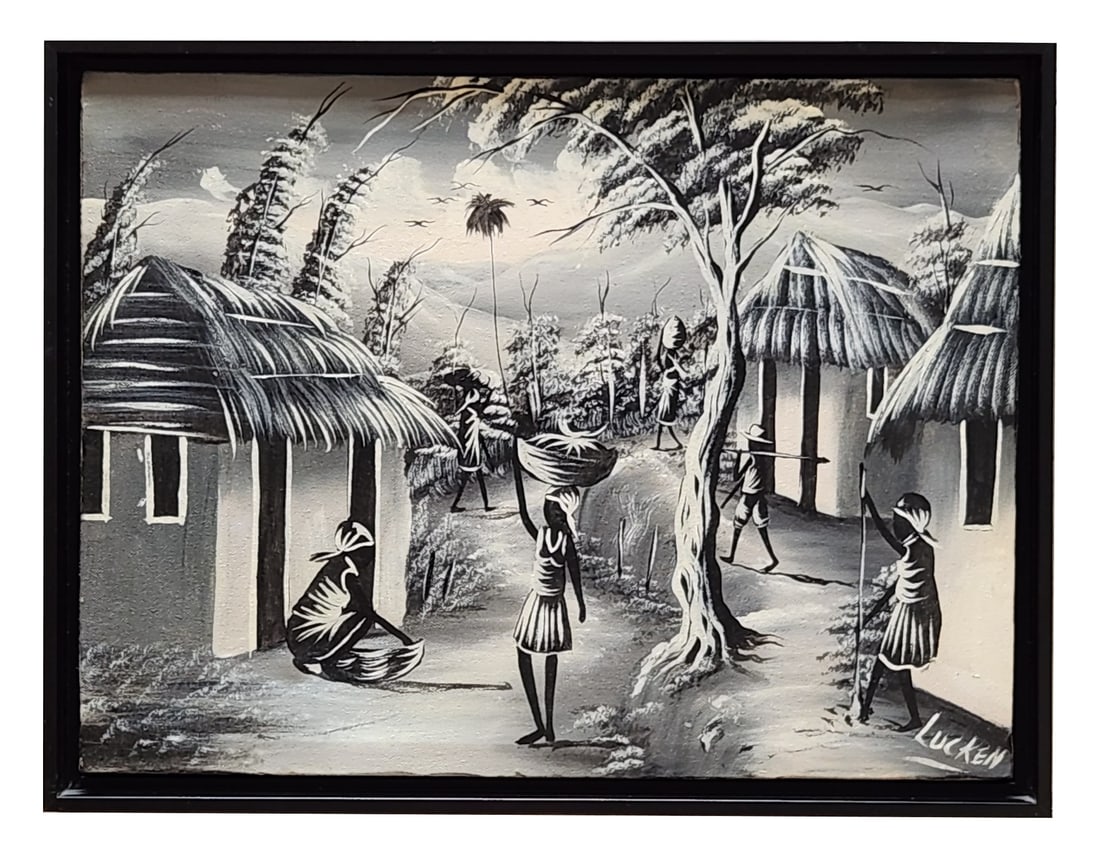 Monochrome African Village Life Painting by Lucken (1 of 6)