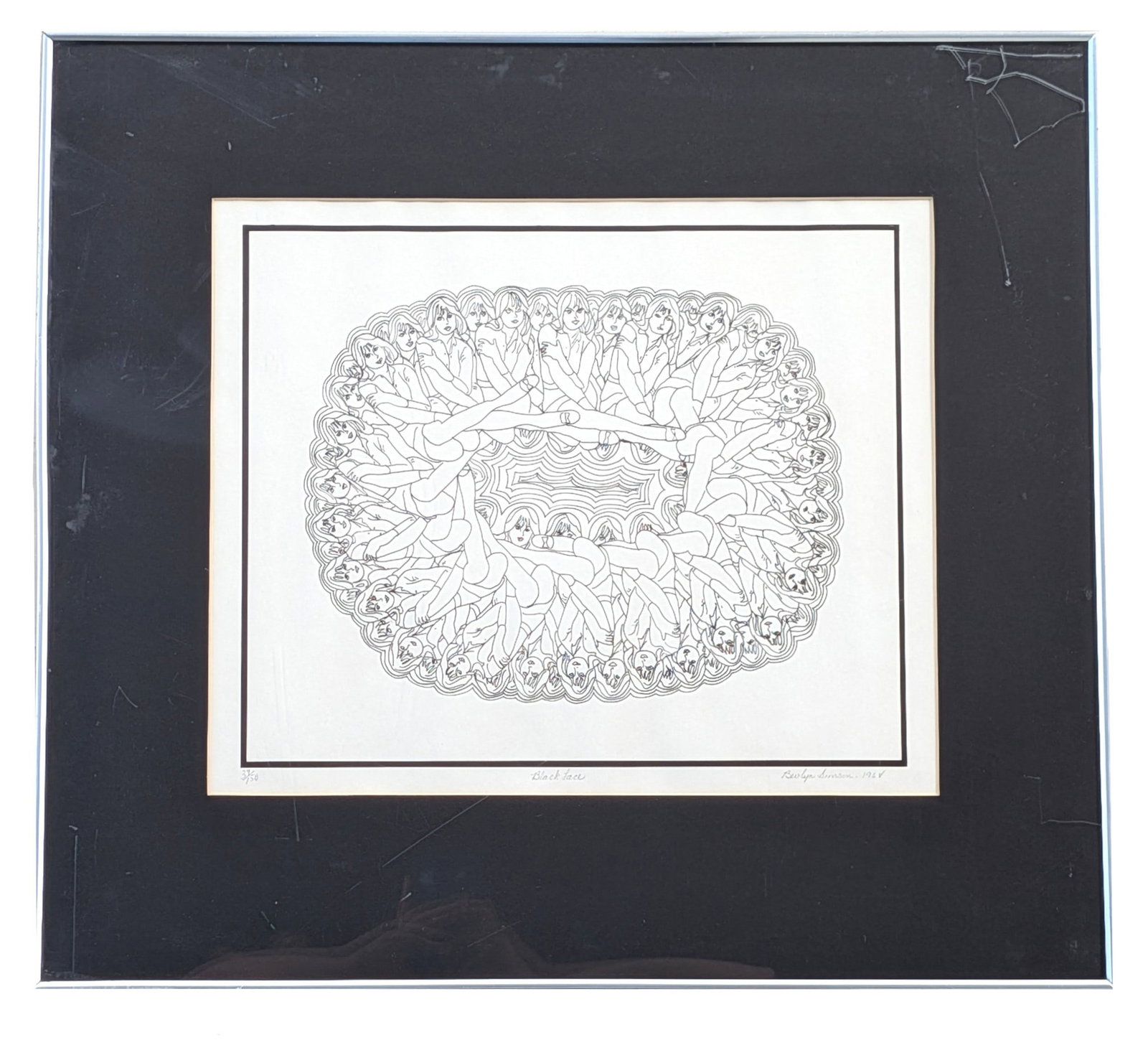 Bevlyn Simson (1917 - 2008) American: Bevlyn Simson (1917 - 2008) American Title: Black Lace Serigraph Hand Signed and Numbered 37/150 Measure 13 1/4"in H x 16"in W and 21 1/2"in H x 24"in W x 1"in D framed Biography: Bevlyn Simson (Ameri