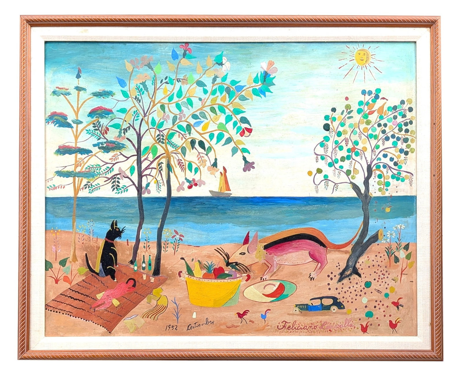 Feliciano Carvallo (1920 - 2012) Venezuela: Feliciano Carvallo (1920 - 2012) Venezuela Oil on Masonite Measure 29 1/2"in H x 31 3/4"in W and 29 1/4"in H x 35 3/4"in W x 1 1/4"in D Biography: Feliciano Carvallo was a Venezuelan self-taught