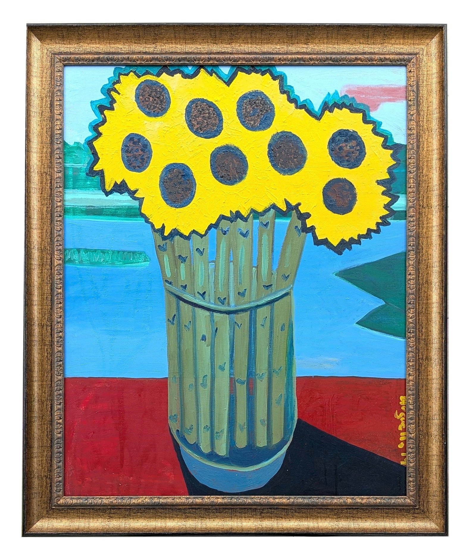 Allan Arguellos Huper (1953-2025) Nicaragua: Allan Arguellos Hueper (1953-2025) Nicaragua Title: Sunflowers Oil on Canvas Measure 30"in H x 24"in W and 35"in H x 29"in W and 1 3/4"in D framed Biography: Allan Arguello Hueper was a Nicaraguan