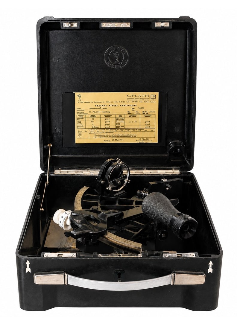 C. Plath Hamburg Marine Sextant No. 54978 with Original Case & 1971 Factory Certificate (1 of 5)