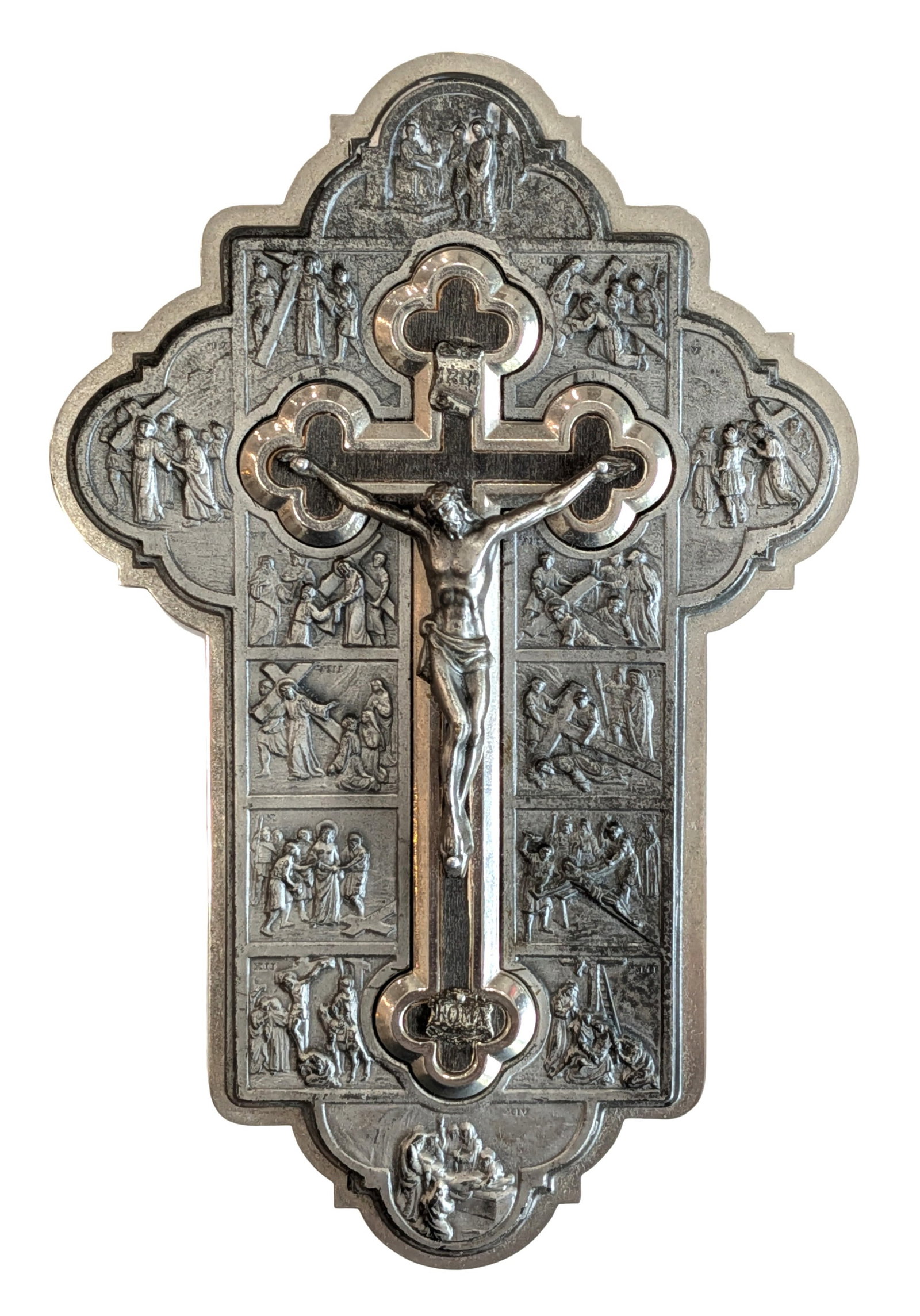 Lead and Steel Wall Crucifix with Stations of the Cross Relief Decoration (1 of 4)