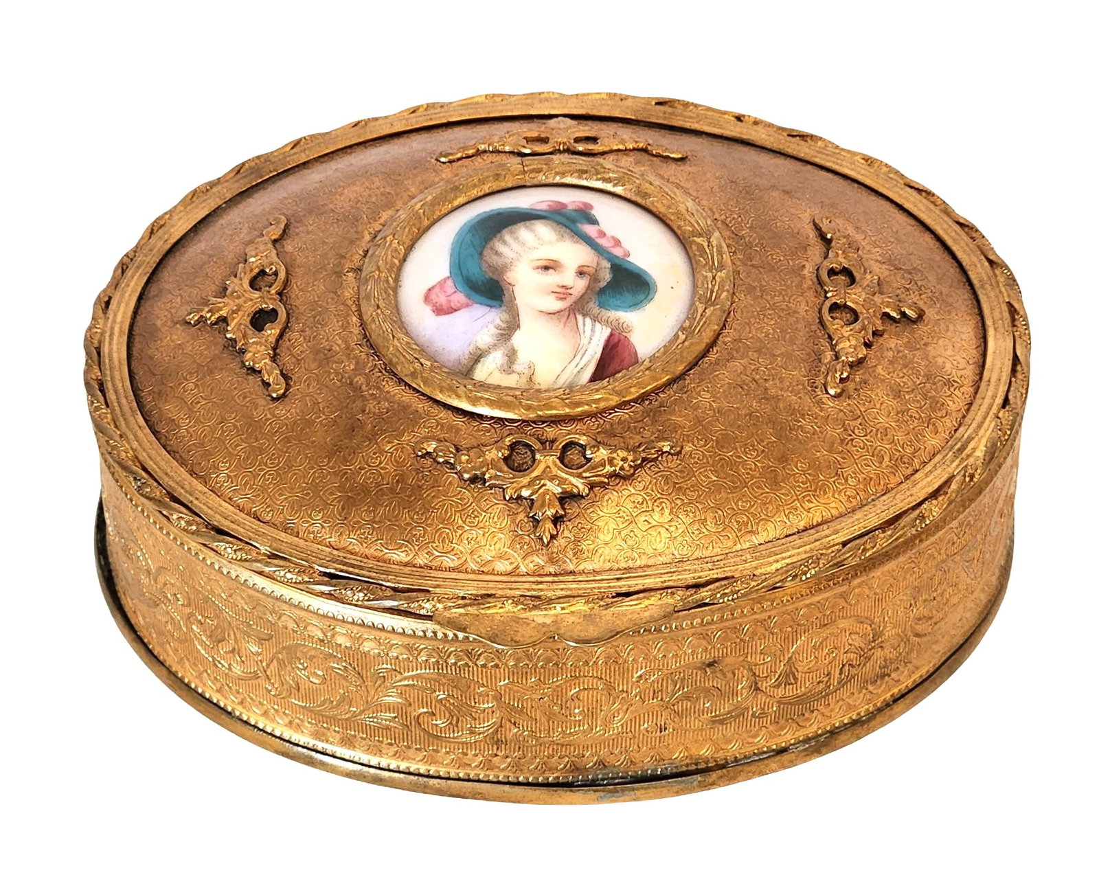 Antique French Bronze Box with Porcelain Plaque: Antique French Bronze Box with Porcelain Plaque Measure 1 1/2"in H x 5"in W x 4"in D
