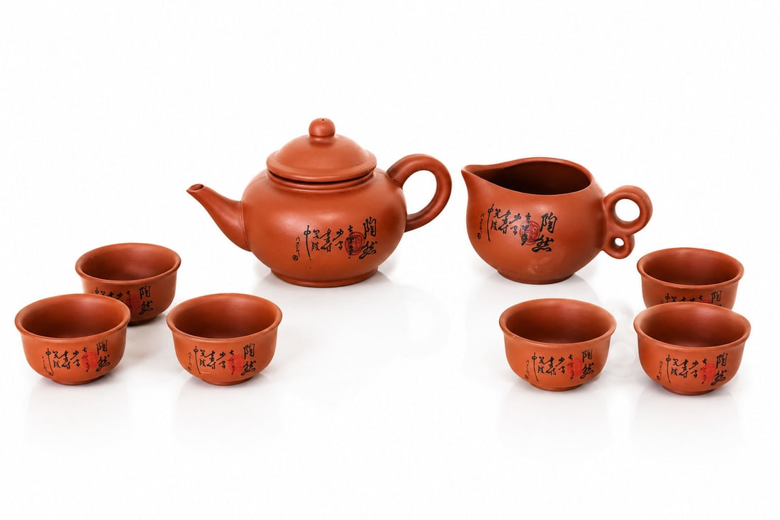 Chinese Yixing Style Clay Teapot Tea Set 9-Piece in Original Jing Pin Tao Ci Case (1 of 5)