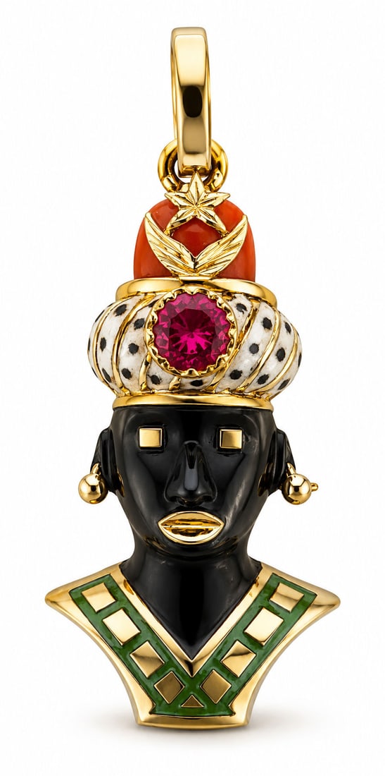 14K Gold and Enamel Blackamoor Figural Pendant with Gemstone Accent (1 of 5)
