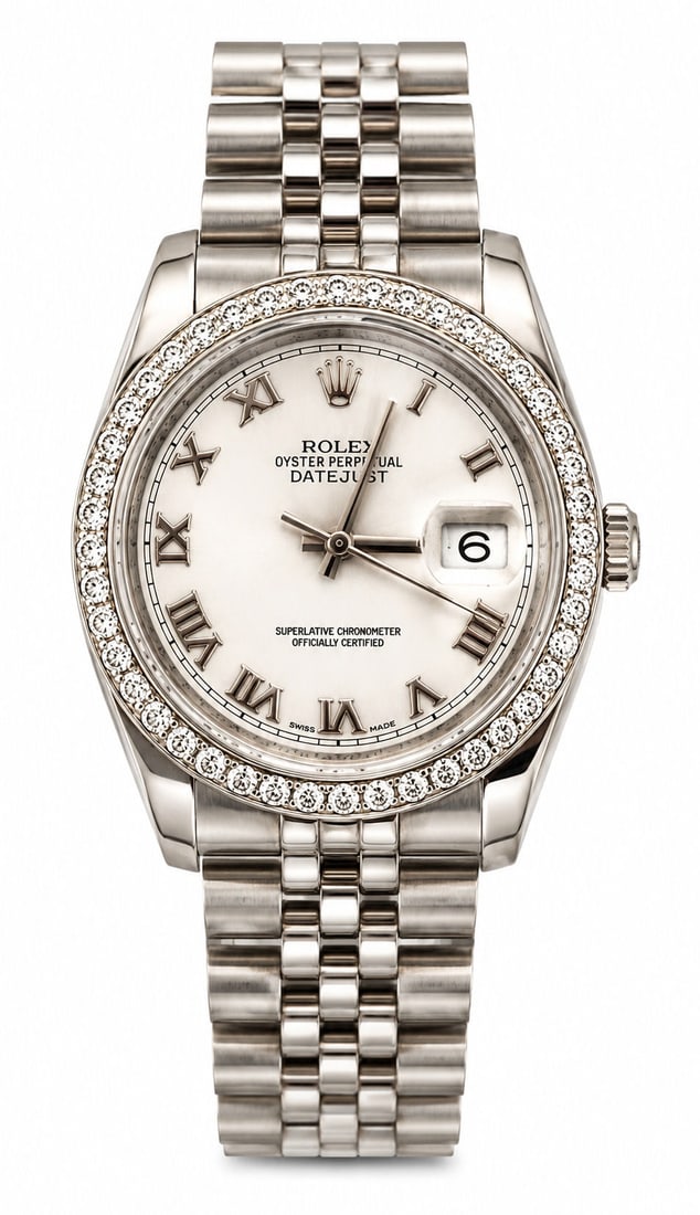 Rolex Datejust Oystersteel, 36 mm, White Gold and After Market Diamonds and Original Bezel (1 of 8)