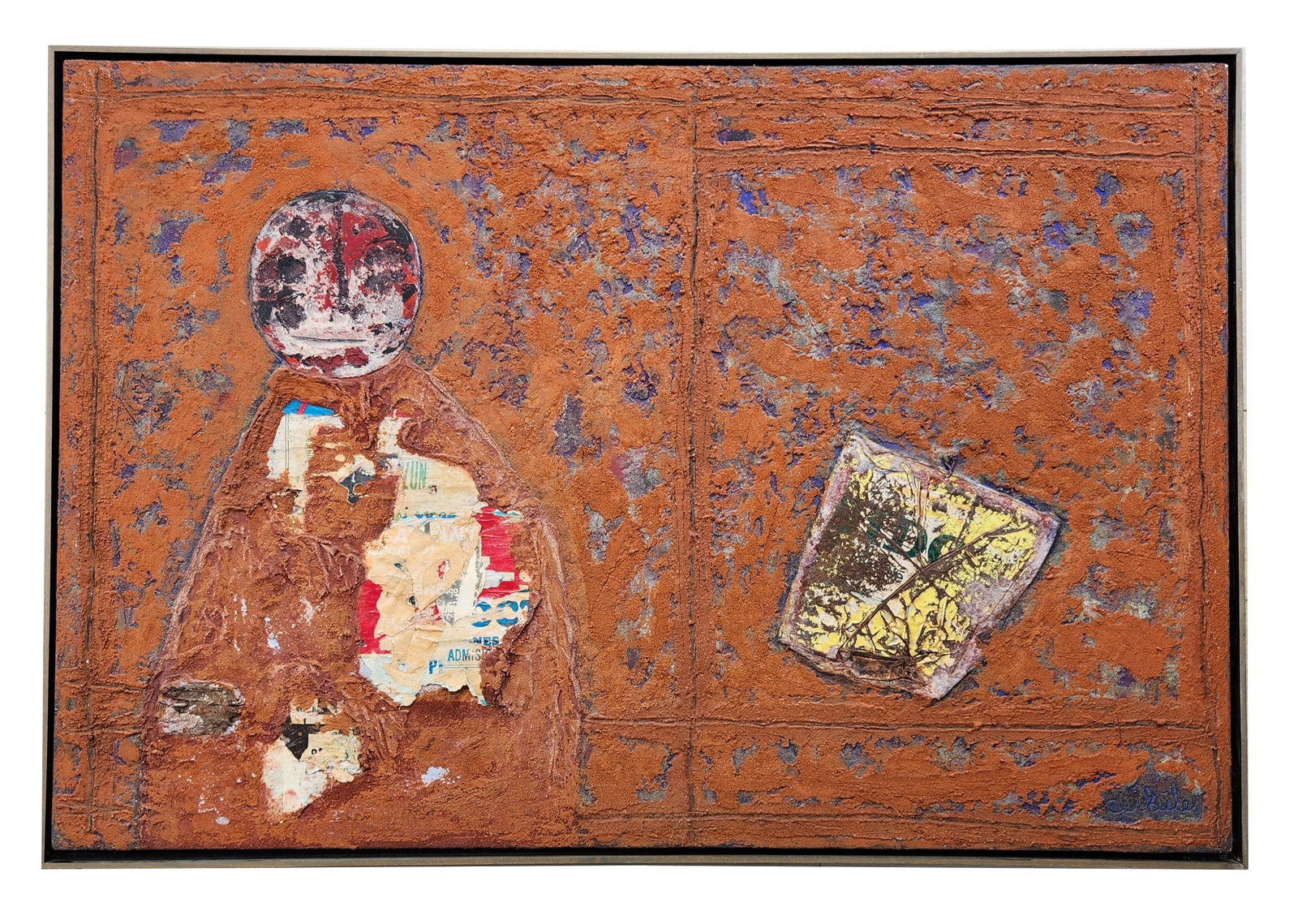 Miguel Cubiles De La Rosa (1937 - 2005) Cuba: Miguel Cubiles De La Rosa (1937 - 2005) Cuba Title: El Muro en Caf? Collage on Canvas Measure 31"in H x 46"in W and 32 1/2"in H x 47 1/2"in W framed Known for: Paintings, ceramics, engravings Name var