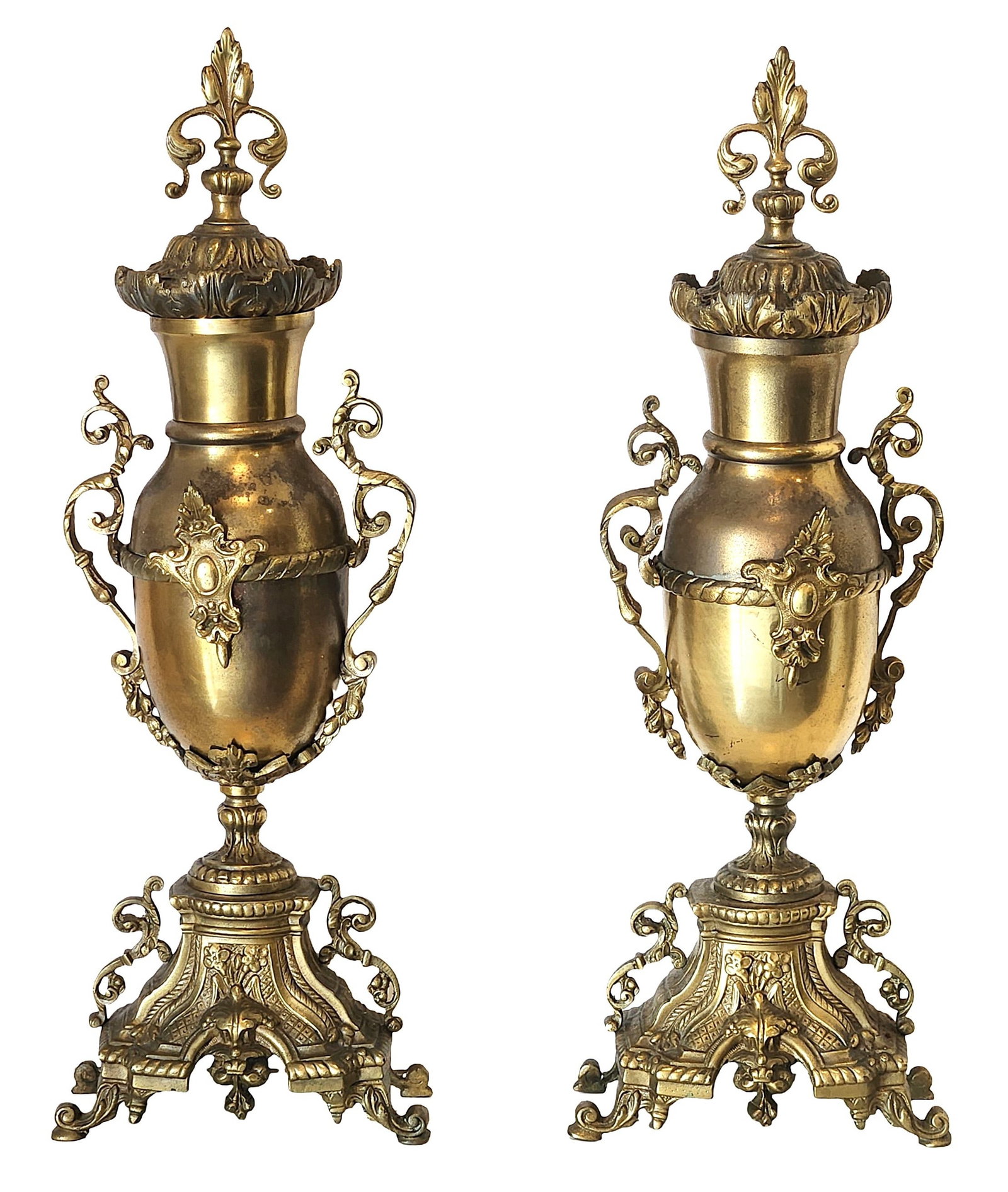 Pair of Antique-Style Ornate Brass Urn Table Lamps with Lids ? Neoclassical Design (1 of 15)