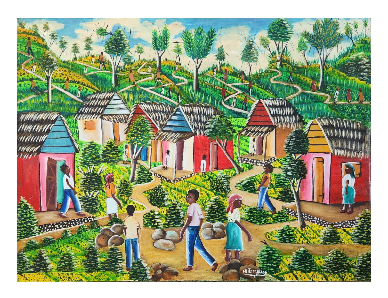 Complete Canvas Measure 42 1/2"in H x 62 1/2"in W not framed: Fritz Nazaire (20th Century) Haiti Oil on Canvas Measure 30"in H x 40"in W not framed