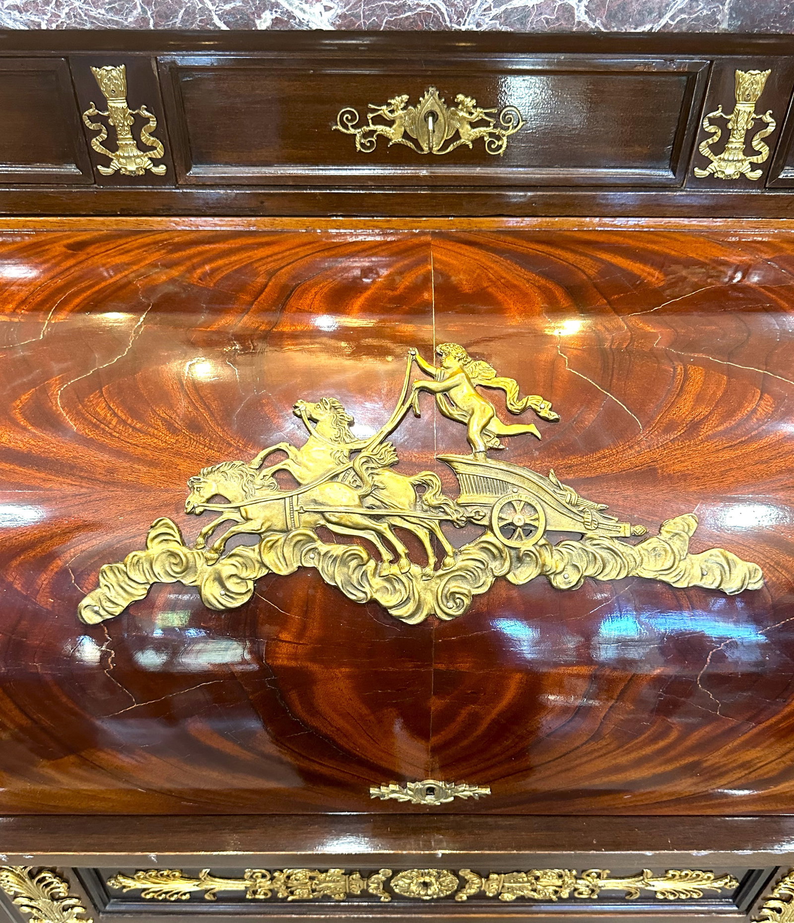 19th Century Empire Style Mahogany and Gilded Bronze Cylinder Desk - 13