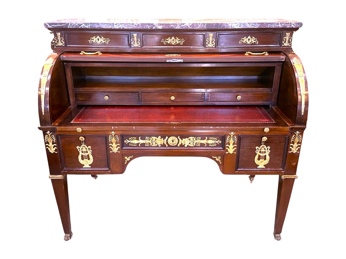 19th Century Empire Style Mahogany and Gilded Bronze Cylinder Desk - 18