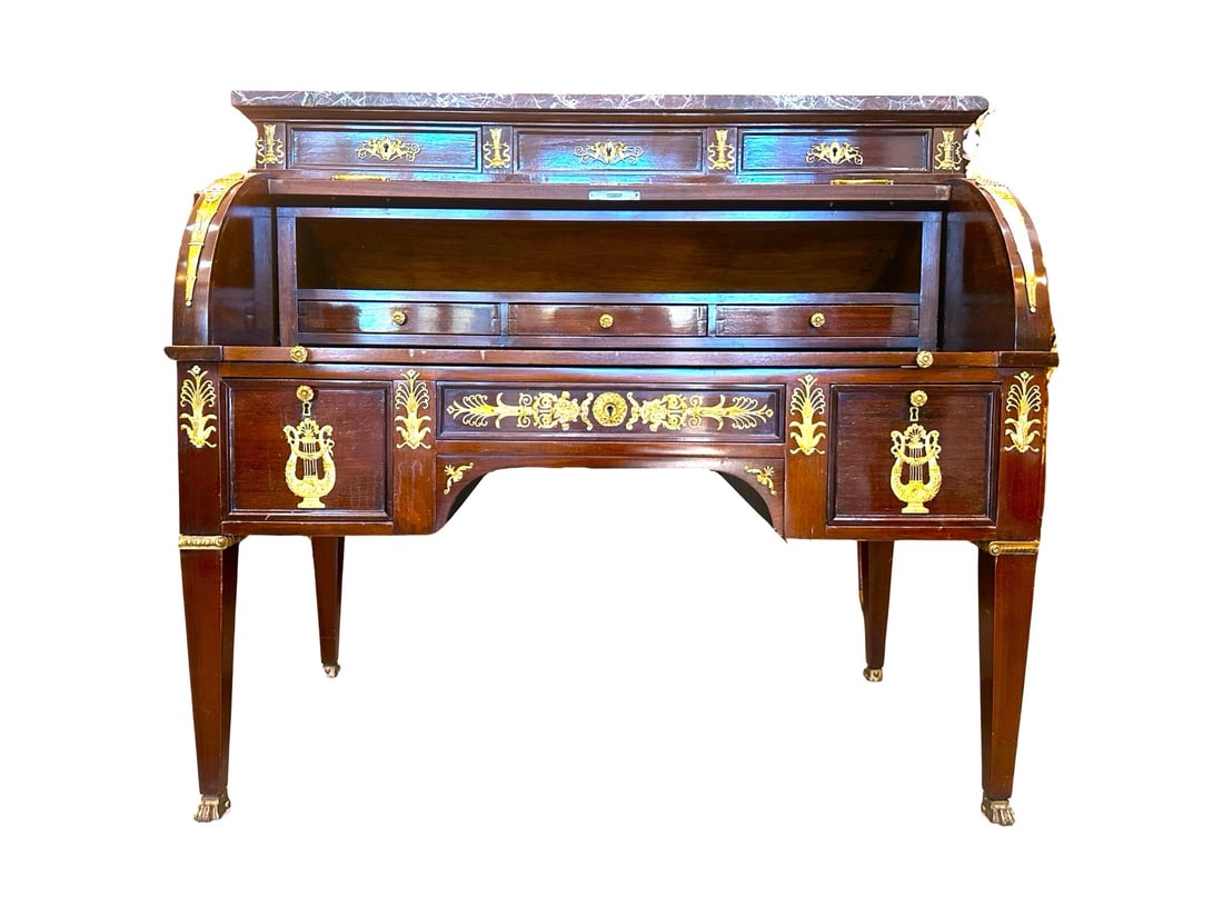 19th Century Empire Style Mahogany and Gilded Bronze Cylinder Desk - 2